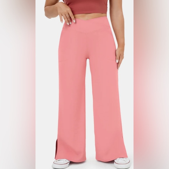 HALARA Pants - Halara- Crossover Pocket Split Hem Plus Size
Wide Leg Yoga Pants-Smile- 2X